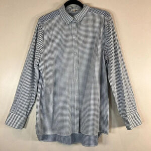 Tyler Boe Women's 100% Cotton Blue White Gingham Button Up Shirt 14